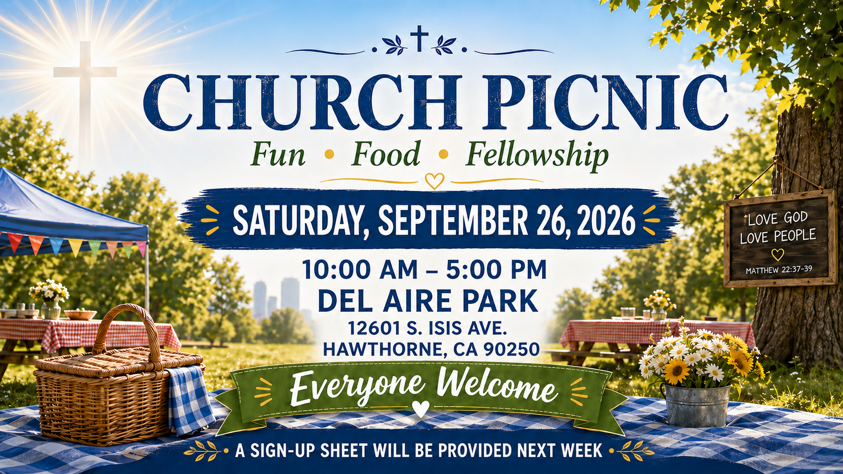 Church Picnic — Saturday, September 26, 2026, 10:00 AM to 5:00 PM at Del Aire Park, Hawthorne, CA